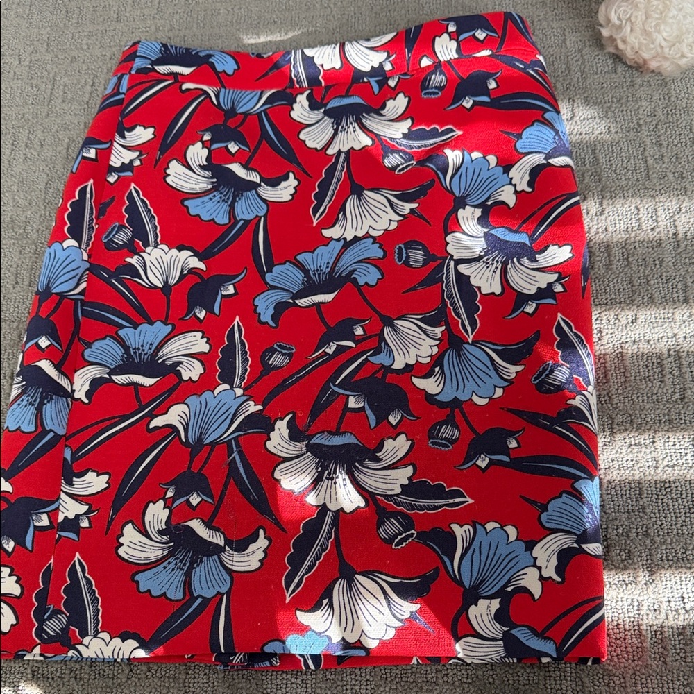 J. Crew Red Floral Pencil Skirt